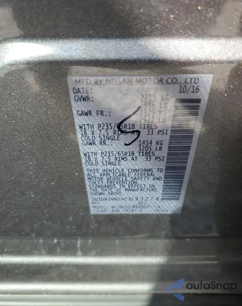 2017 Nissan Pathfinder S z USA, uszkodzony, nr VIN 5N1DR2MN2HC633274